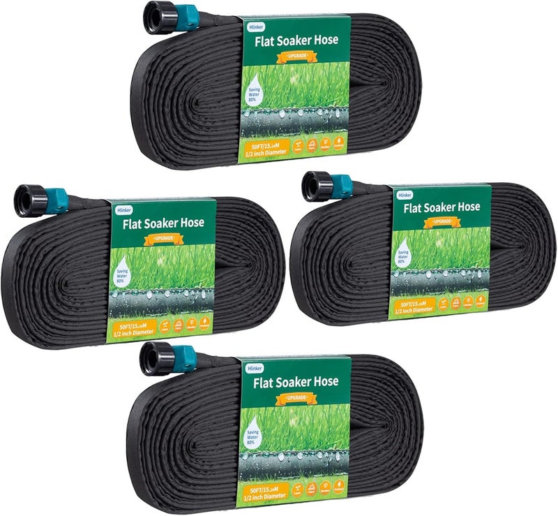 Hlinker Flat Soaker Hose 50 200 FT for Garden Beds, 200FT 1/2" Linkable Consistent Drip Irrigation Hose Save 80% Water, Leakproof Heavy Duty Double Layer Sprinkler Hose - Image 1